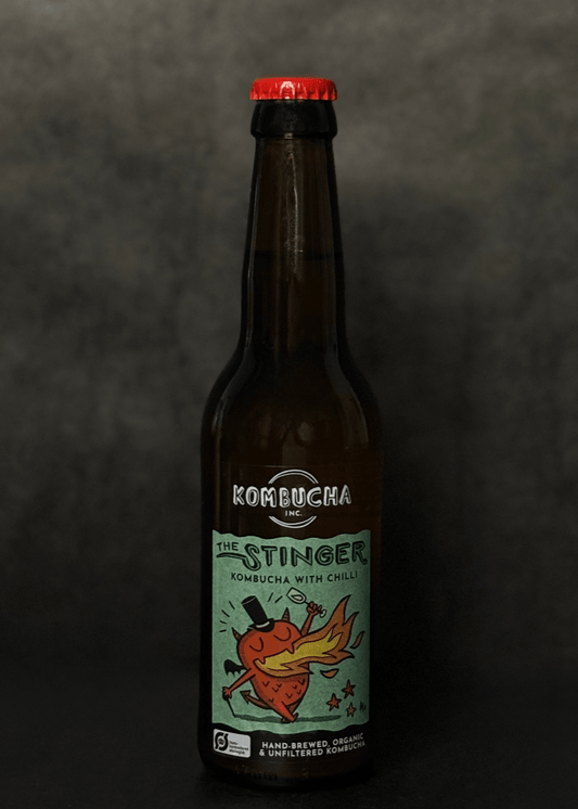 Kombucha Inc. chili flavored kombucha, a unique craft beer alternative made with high-quality ingredients for a bold, low-alcohol experience.