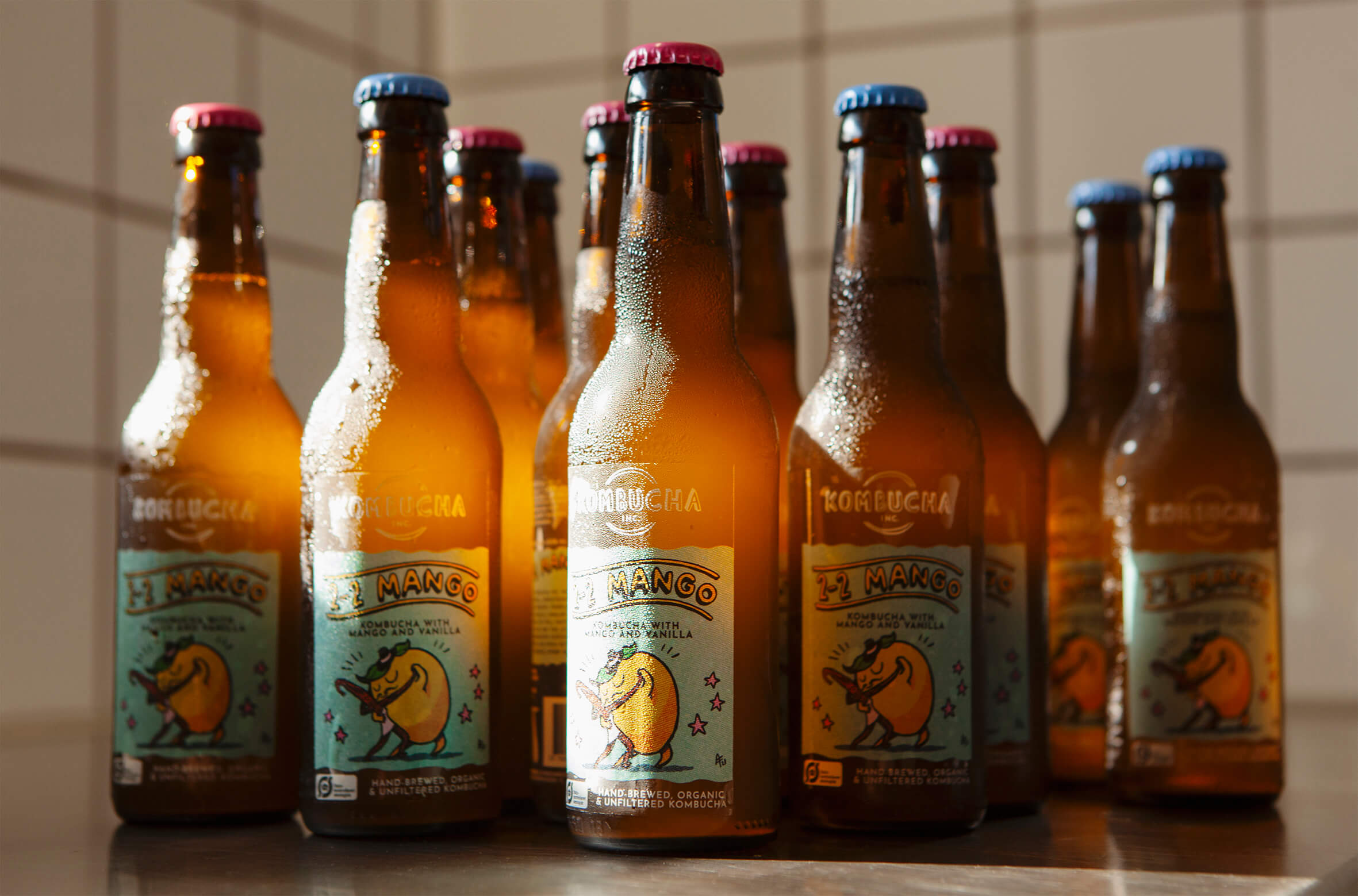 Kombucha Inc. bottles with low sugar, health-focused kombucha crafted with organic ingredients for a unique, low-alcohol beverage option.