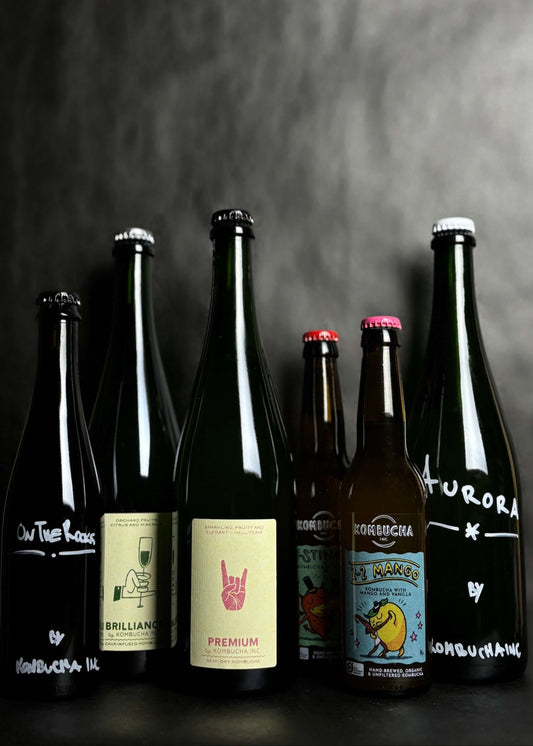 Kombucha Inc. The Complete Collection, showcasing the full range of handcrafted, low-alcohol kombuchas made with premium ingredients. This curated bundle offers an exciting selection of bold and unique flavors, ideal for those looking for a sophisticated alternative to alcohol beverages.